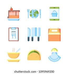 Icons Eat with restaurant, oyster, cake and tool