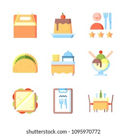 Icons Eat with restaurant, people, tekeaway and taco