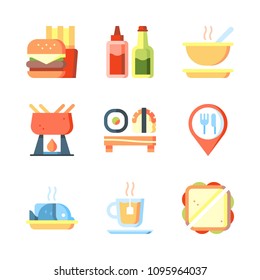 Icons Eat with sauces, tea, fondue and fish