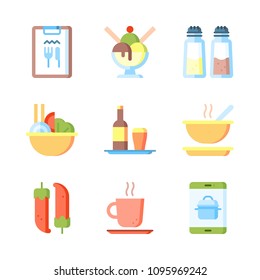 Icons Eat with slada, coke, ice crem and soup