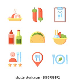 Icons Eat with slada, sauces, people and coke