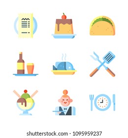 Icons Eat with spatula, waitress, tray and ice crem