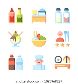 Icons Eat with sushi, ice crem, slada and sauces