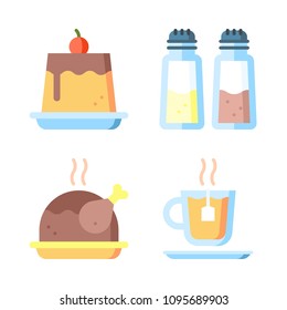 Icons Eat with tea, chicken, pudding and salt