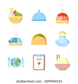 Icons Eat with tray, fish, restaurant and salad