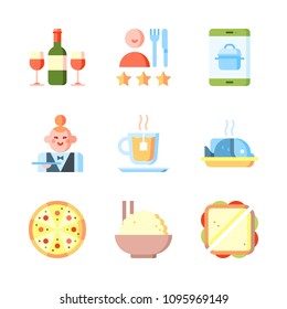 Icons Eat with wine, people, fish and tea