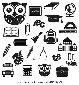 Icons education. Black objects on a white background.