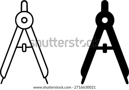 Icons for education, compass drawing illustration, outline and silhouette versions