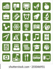 Icons education.  Icons with the names of school subjects and lessons. For printing and websites. 