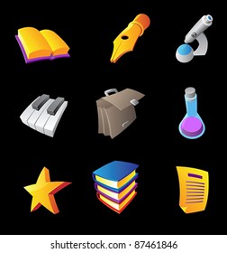 Icons for education and science, black background. Vector illustration.