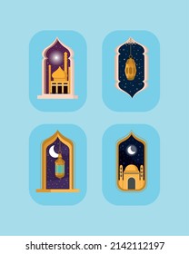 icons eid mubarak windo and lanterns