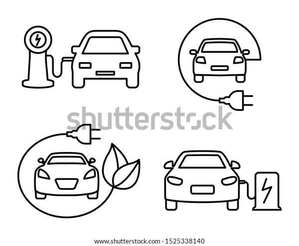 Icons of electric cars. Set of electric charge\
icons for cars.