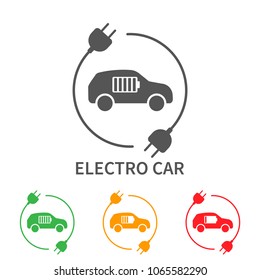 Icons of electric cars, vector. Side view of the electric vehicle. The indication of the battery level in the electric car. EPS 10