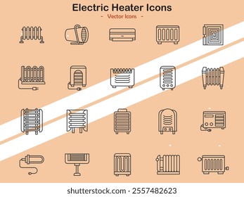 Icons of electric heaters and temperature control devices for home heating