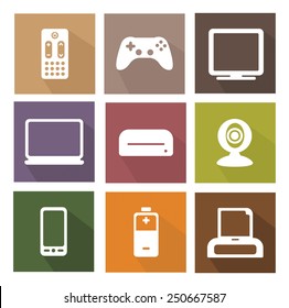 Icons with electronics and long shadows