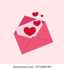 Icons for email, new message, envelopes with hearts. Love letter concept. Vector illustration. Opened Pink Envelope with Heart Icon Set Closeup Isolated.Valentine's day Greeting posters. 