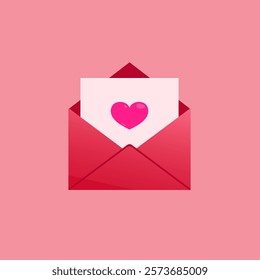 Icons for email, new message, envelopes with hearts. Love letter concept. Vector illustration. Opened Pink Envelope with Heart Icon Set Closeup Isolated.Valentine's day Greeting posters. 