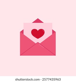 Icons for email, new message, envelopes with hearts. Love letter concept. Vector illustration. Opened Pink Envelope with Heart Icon Set Closeup Isolated.Valentine's day Greeting posters. 