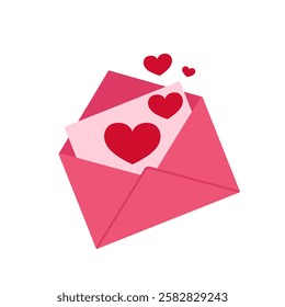 Icons for email, new message, envelopes with hearts. Love letter concept. Vector illustration. Opened Pink Envelope with Heart Icon Set Closeup Isolated.Valentine's day Greeting posters. 