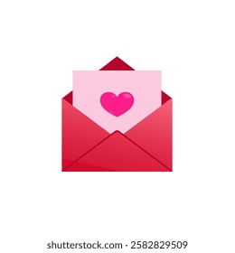 Icons for email, new message, envelopes with hearts. Love letter concept. Vector illustration. Opened Pink Envelope with Heart Icon Set Closeup Isolated.Valentine's day Greeting posters. 