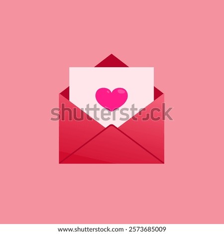 Icons for email, new message, envelopes with hearts. Love letter concept. Vector illustration. Opened Pink Envelope with Heart Icon Set Closeup Isolated.Valentine's day Greeting posters. 