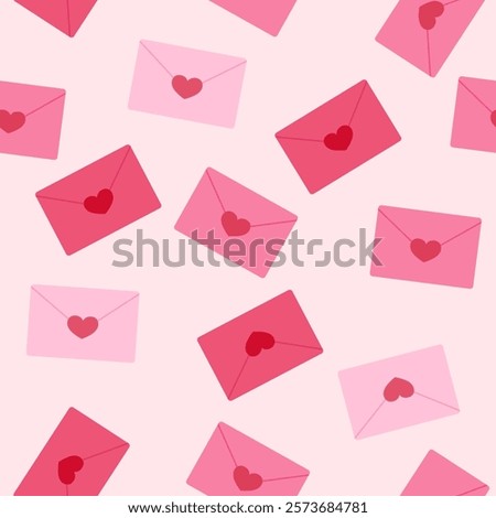Icons for email seamless pattern illustration. new message, envelopes with hearts. Love letter concept. Opened Pink Envelope with Heart Icon Set Closeup Isolated.Valentine's day Greeting posters. 