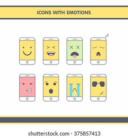 Icons with emotions in the form of smartphones . Opportunity to demonstrate how the sites for the manufacture brilkov , covers and more