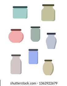 Icons of empty glass jars set