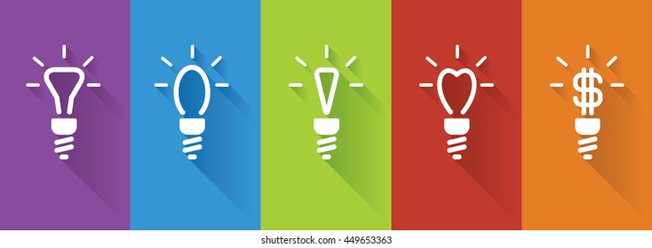 Icons of energy saving lamp on colored background