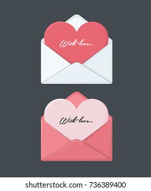 Icons of envelopes with a love card. In the envelope card in the form of a heart.