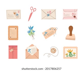 icons with envelopes with postmarks