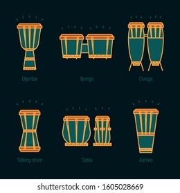 icons of ethnic drums of different countries