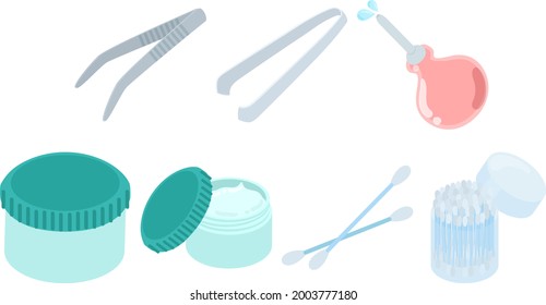 Icons for everyday medical items such as tweezers and ointments and cotton swabs