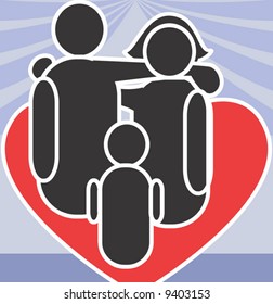 icons of a family on a love heart	