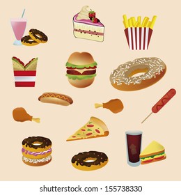 a lot of icons for fast food in a background