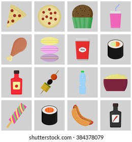 Icons fast food. Colored vector buttons