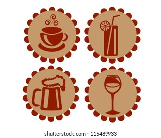 Icons featuring drinks, beer, wine, champagne, cocktails and coffee or tea