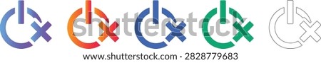 Icons featuring a power button with an 'X' mark, symbolizing shutdown, stop, or power off functions. These are essential for UI control panels, electronics, and software shutdown protocols.