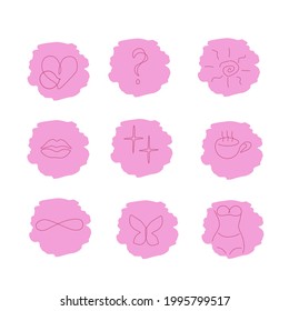 icons female figure heart butterfly line art question lips template smm