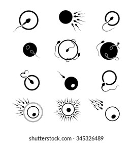 icons fertilization, a set of images egg and sperm, black on a white background