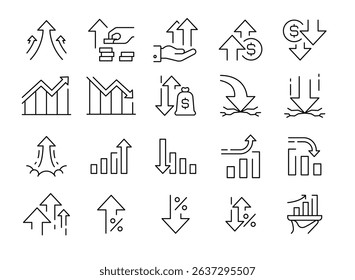 Icons for Finance Growth Decrease Trend Arrow Stock Market Profit Investment Rate Money Economy Startup Success Crash Flow Value Fund Currency Outline Accounting