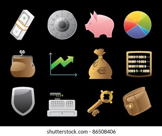 Icons for finance, money and security. Vector illustration.