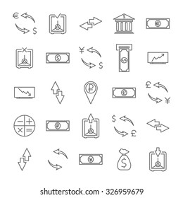 Icons finances of thin lines isolated on white background third part, vector illustration.