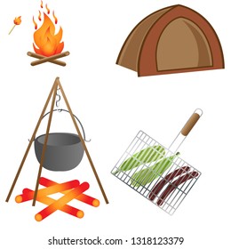 Icons fire tourism on white background. Barbecue party outdoors. Bbq party. Fire icon.