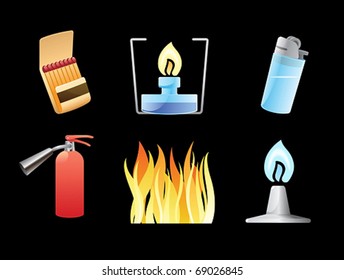 Icons for fire. Vector illustration.