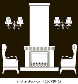 icons fireplace, chair, lamp