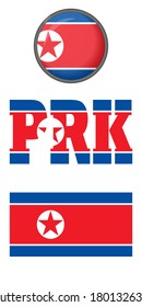 Icons of the flag of the Democratic people's Republic of Korea on a white background. Vector image: button, flag, abbreviation. You can use it to create a website, print brochures, booklets, flyers