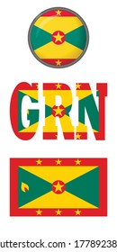 Icons of the flag of Granada on a white background. Vector image: flag of Grenada button and abbreviation. You can use it to create a website, print brochures, booklets, leaflets, and travel guides