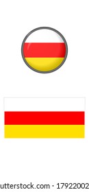 Icons of the flag of South Ossetia on a white background. Vector image: button, flag, and abbreviation. You can use it to create a website, print brochures, booklets, flyers, stickers, travel guides.
