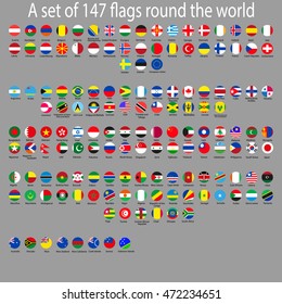  Icons of flags of the world in the form of a circle. vector illustration